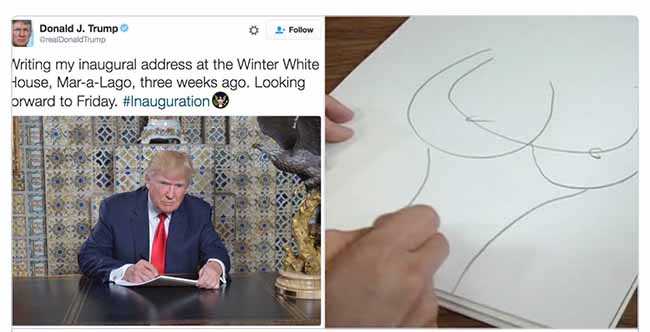What’s Donald drawing at his inaugural address photo?