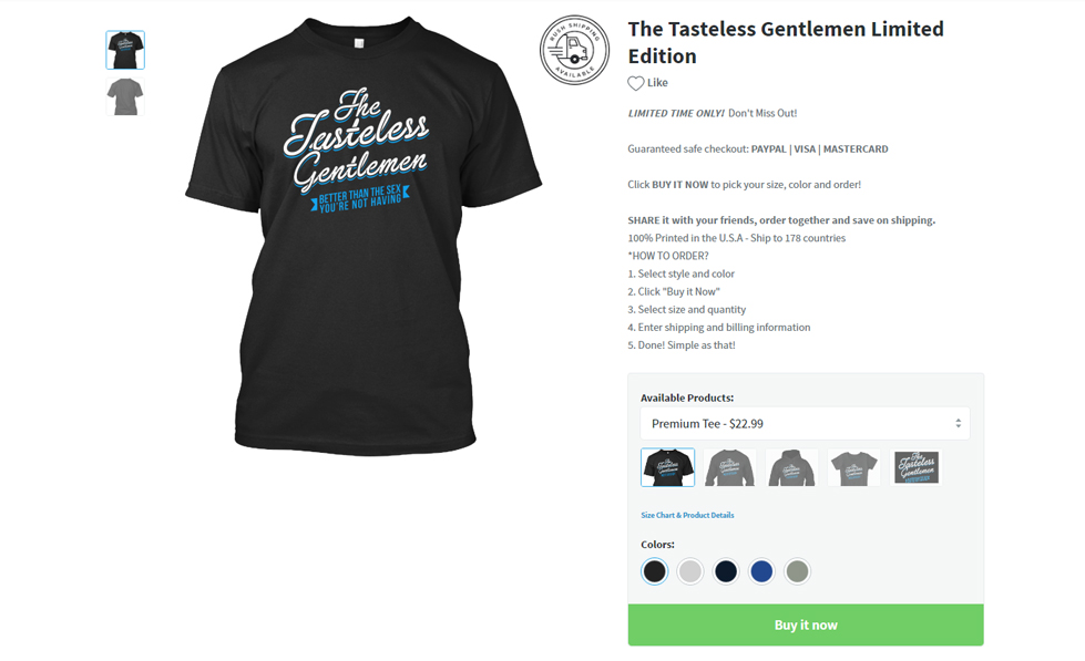 The Tasteless Gentlemen Limited Edition T-Shirts, Hoodies & Sticker!